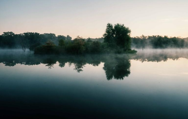 Landscape morning mist on lake